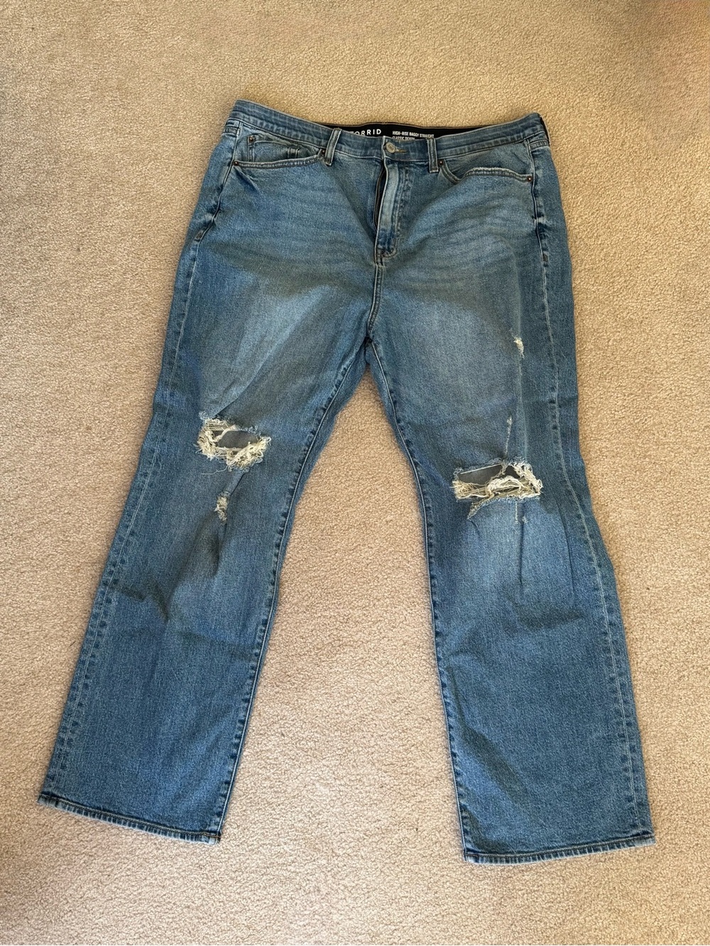 torrid Distressed Straight Leg Blue Jeans